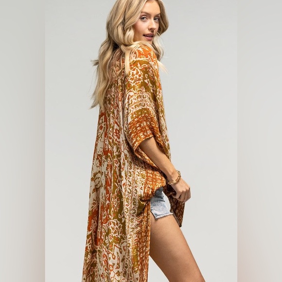 LOVESTITCH Boho Kimono in Rust Orange and Olive Green - Picture 3 of 8